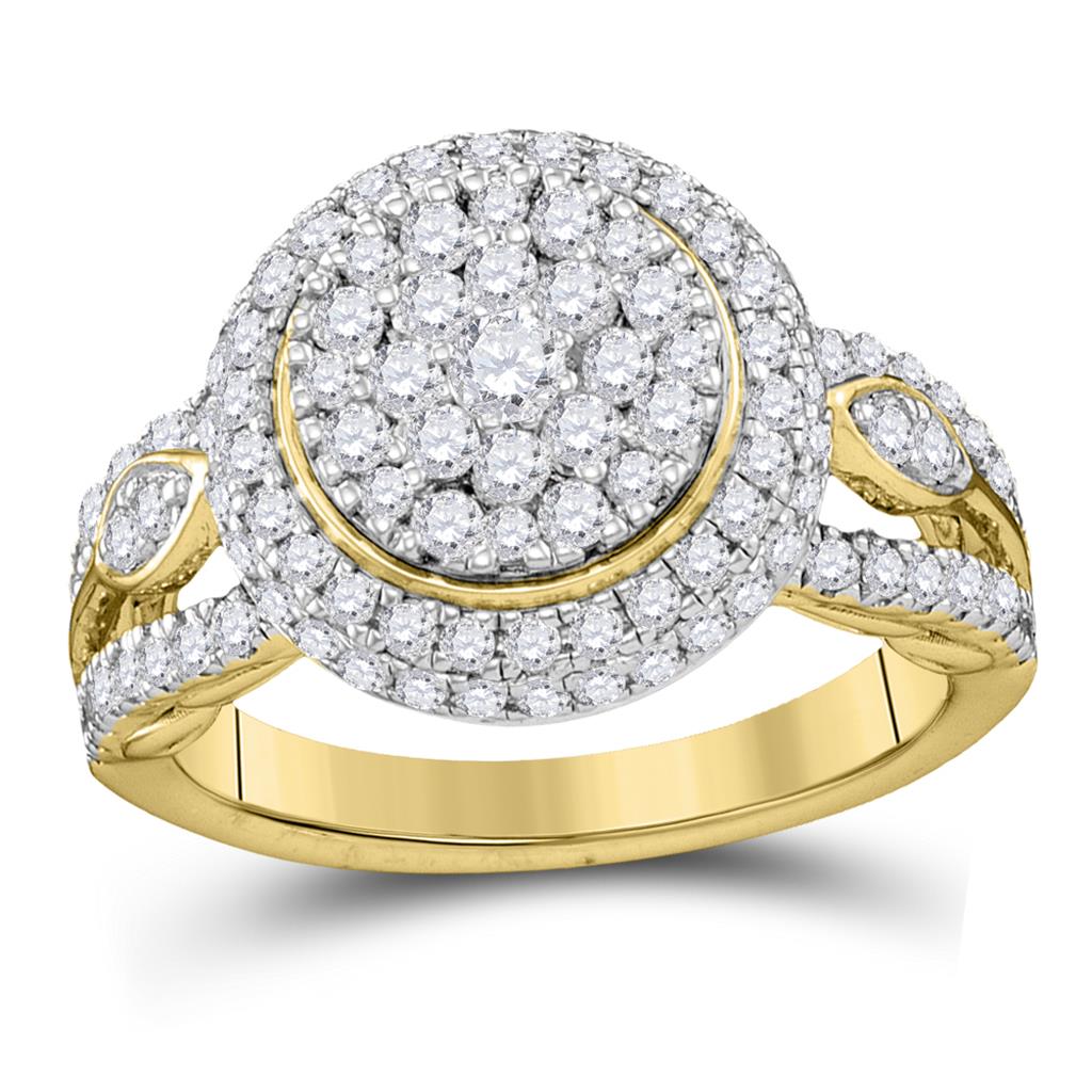 Image of ID 1 14k Yellow Gold Round Diamond Cluster Bridal Engagement Ring 1-1/3 Cttw