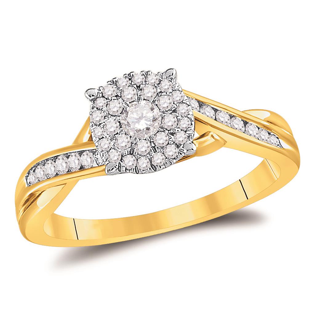 Image of ID 1 14k Yellow Gold Round Diamond Cluster Bridal Engagement Ring 1/3 Cttw