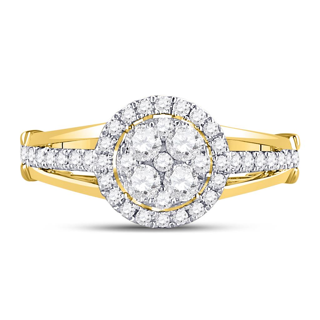 Image of ID 1 14k Yellow Gold Round Diamond Cluster Bridal Engagement Ring 3/4 Cttw