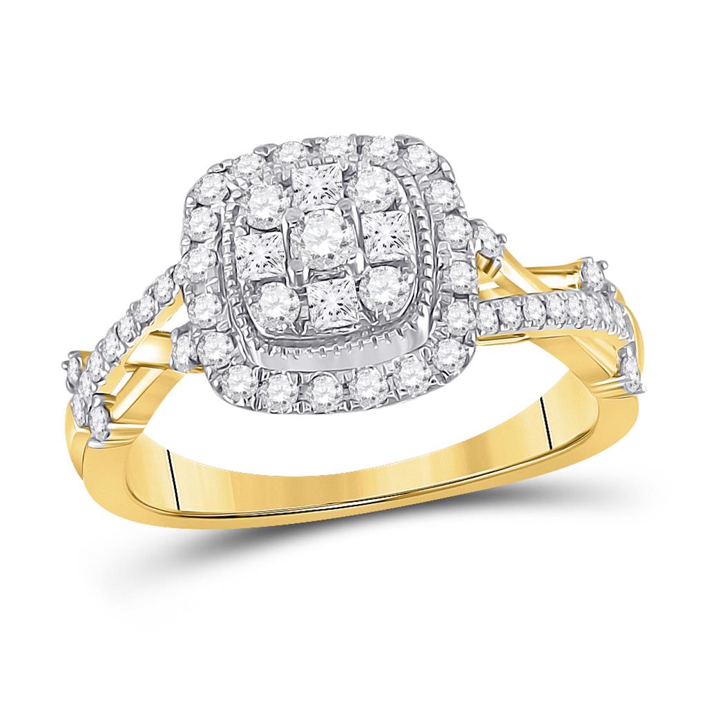 Image of ID 1 14k Yellow Gold Round Diamond Cluster Bridal Engagement Ring 5/8 Cttw
