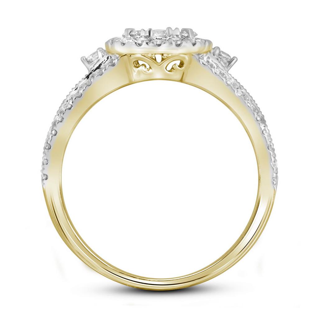 Image of ID 1 14k Yellow Gold Round Diamond Cluster Bridal Wedding Ring Set 1 Cttw