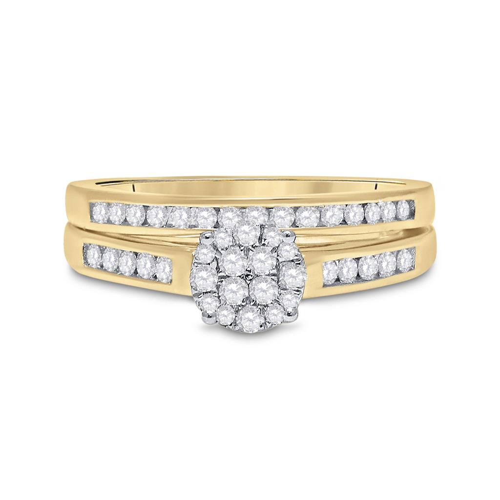 Image of ID 1 14k Yellow Gold Round Diamond Cluster Bridal Wedding Ring Set 1/2 Cttw