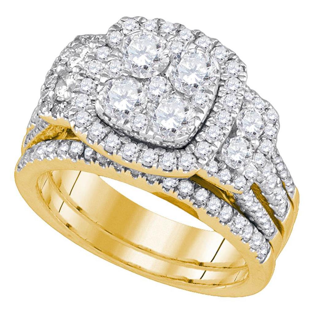 Image of ID 1 14k Yellow Gold Round Diamond Cluster Bridal Wedding Ring Set 2 Cttw