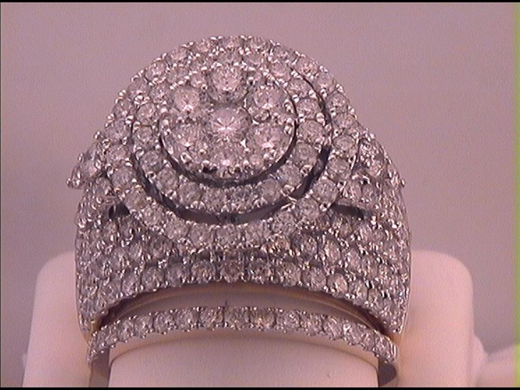 Image of ID 1 14k Yellow Gold Round Diamond Cluster Bridal Wedding Ring Set 4 Cttw