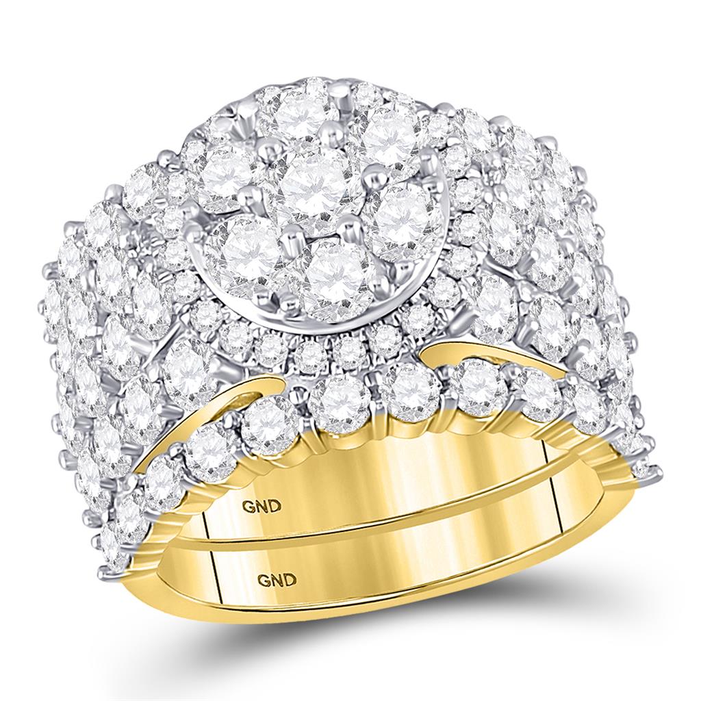 Image of ID 1 14k Yellow Gold Round Diamond Cluster Bridal Wedding Ring Set 5 Cttw