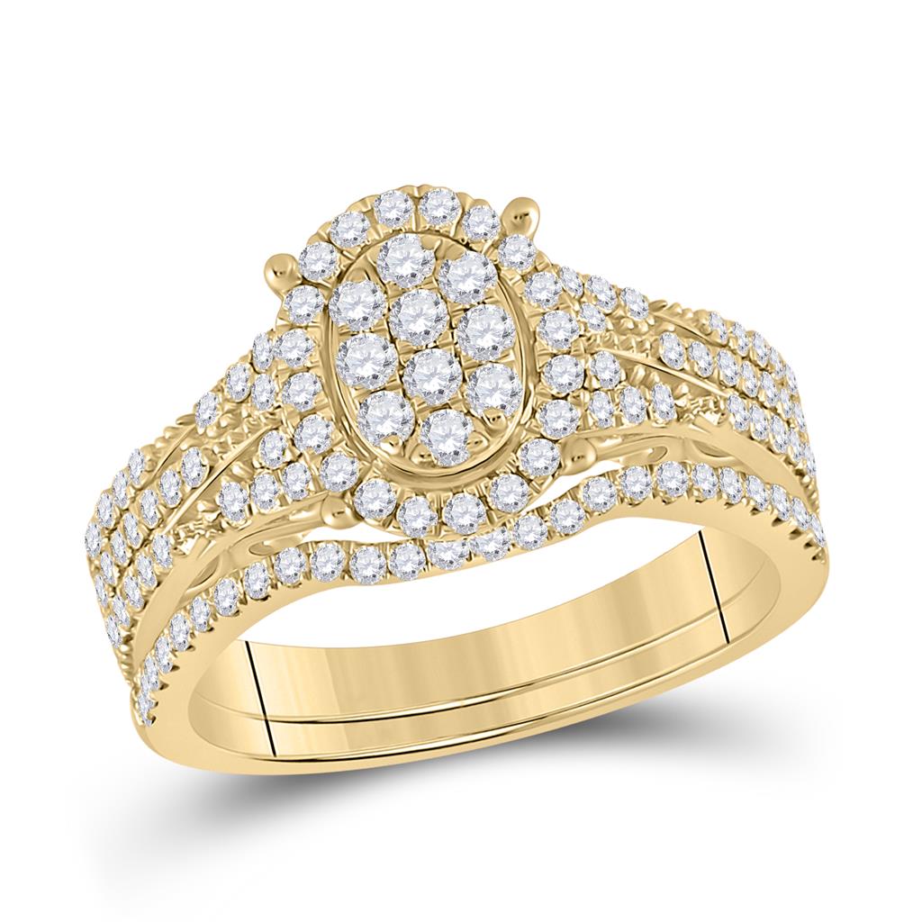 Image of ID 1 14k Yellow Gold Round Diamond Cluster Bridal Wedding Ring Set 7/8 Cttw