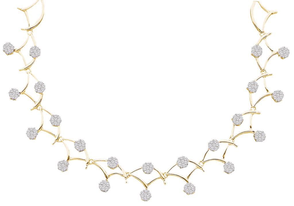 Image of ID 1 14k Yellow Gold Round Diamond Cluster Cocktail Necklace 3-1/2 Ctw