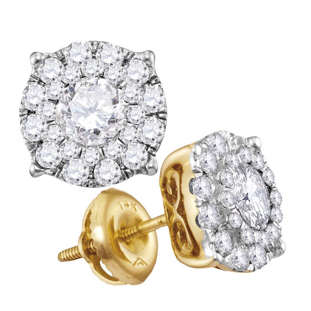 Image of ID 1 14k Yellow Gold Round Diamond Cluster Earrings 1-1/2 Cttw