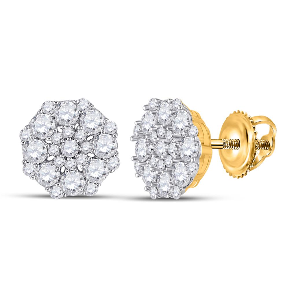 Image of ID 1 14k Yellow Gold Round Diamond Cluster Earrings 1-1/4 Cttw