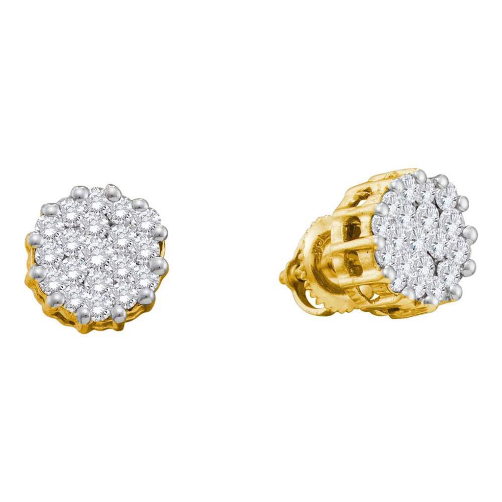 Image of ID 1 14k Yellow Gold Round Diamond Cluster Earrings 1 Cttw