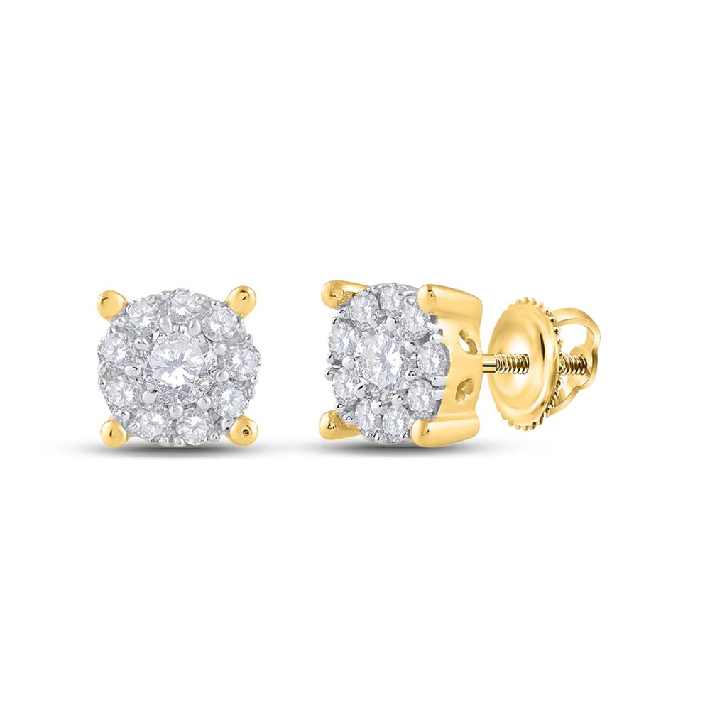 Image of ID 1 14k Yellow Gold Round Diamond Cluster Earrings 1/3 Cttw
