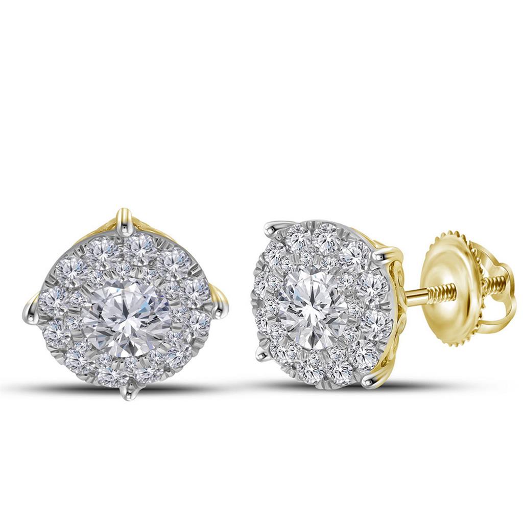 Image of ID 1 14k Yellow Gold Round Diamond Cluster Earrings 2 Cttw