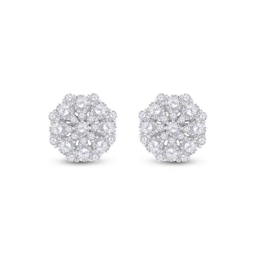 Image of ID 1 14k Yellow Gold Round Diamond Cluster Earrings 7/8 Cttw