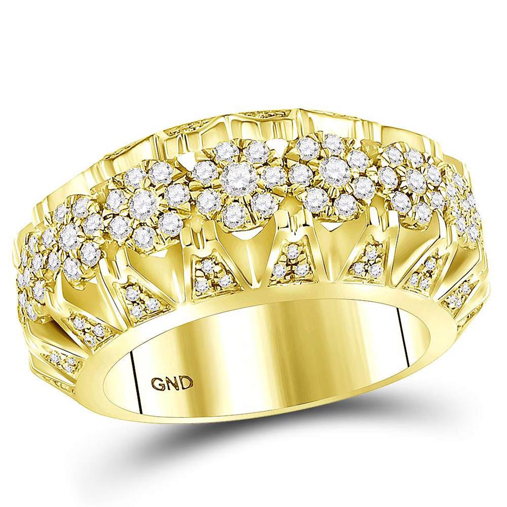 Image of ID 1 14k Yellow Gold Round Diamond Cluster Luxury Band Ring 1-1/2 Cttw