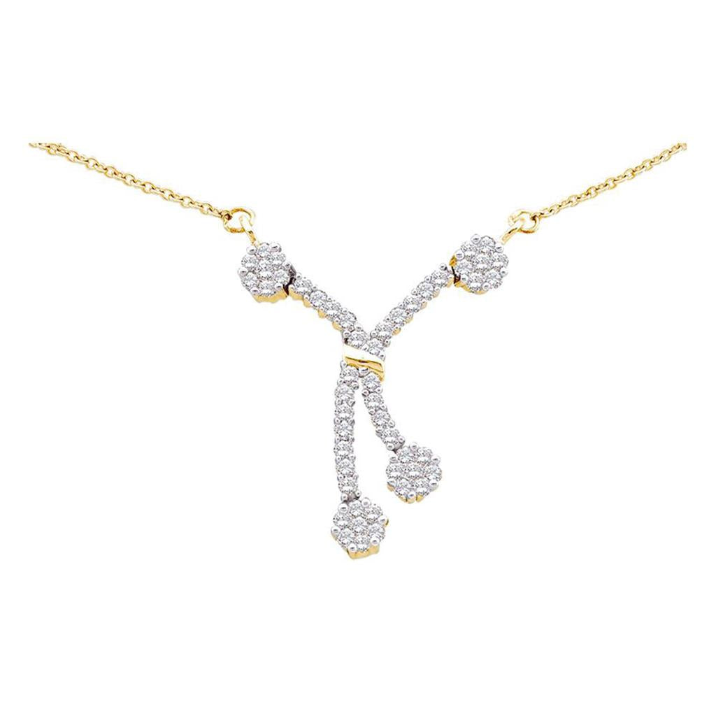 Image of ID 1 14k Yellow Gold Round Diamond Cluster Necklace 1/2 Cttw