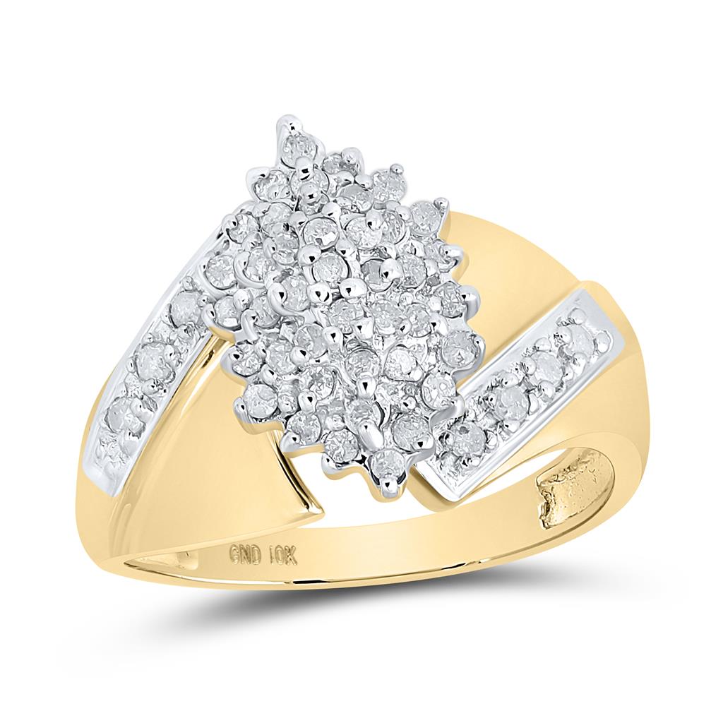 Image of ID 1 14k Yellow Gold Round Diamond Cluster Ring 1/2 Cttw