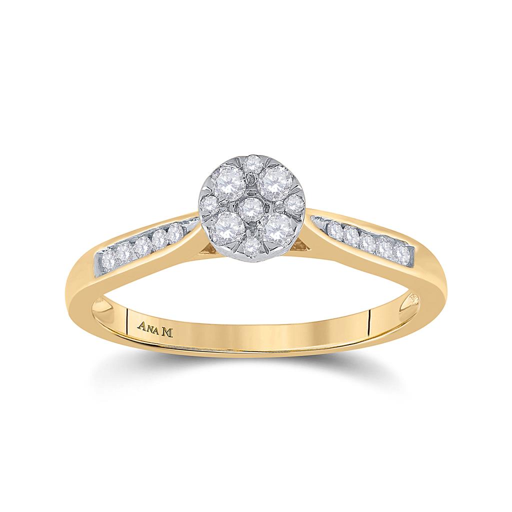 Image of ID 1 14k Yellow Gold Round Diamond Cluster Ring 1/4 Cttw