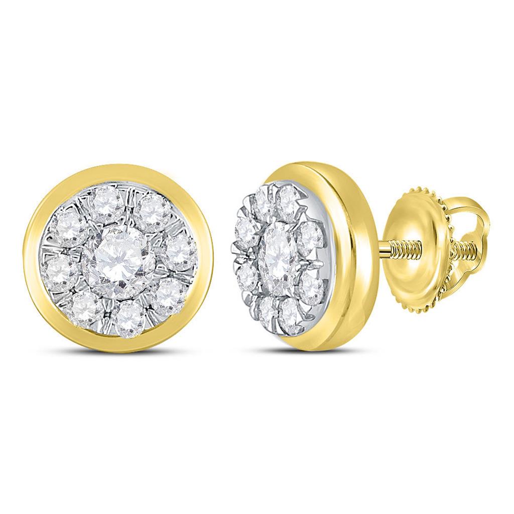 Image of ID 1 14k Yellow Gold Round Diamond Cluster Stud Earrings 1 Cttw