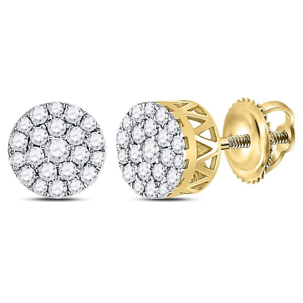 Image of ID 1 14k Yellow Gold Round Diamond Concentric Circle Cluster Earrings 1/2 Cttw