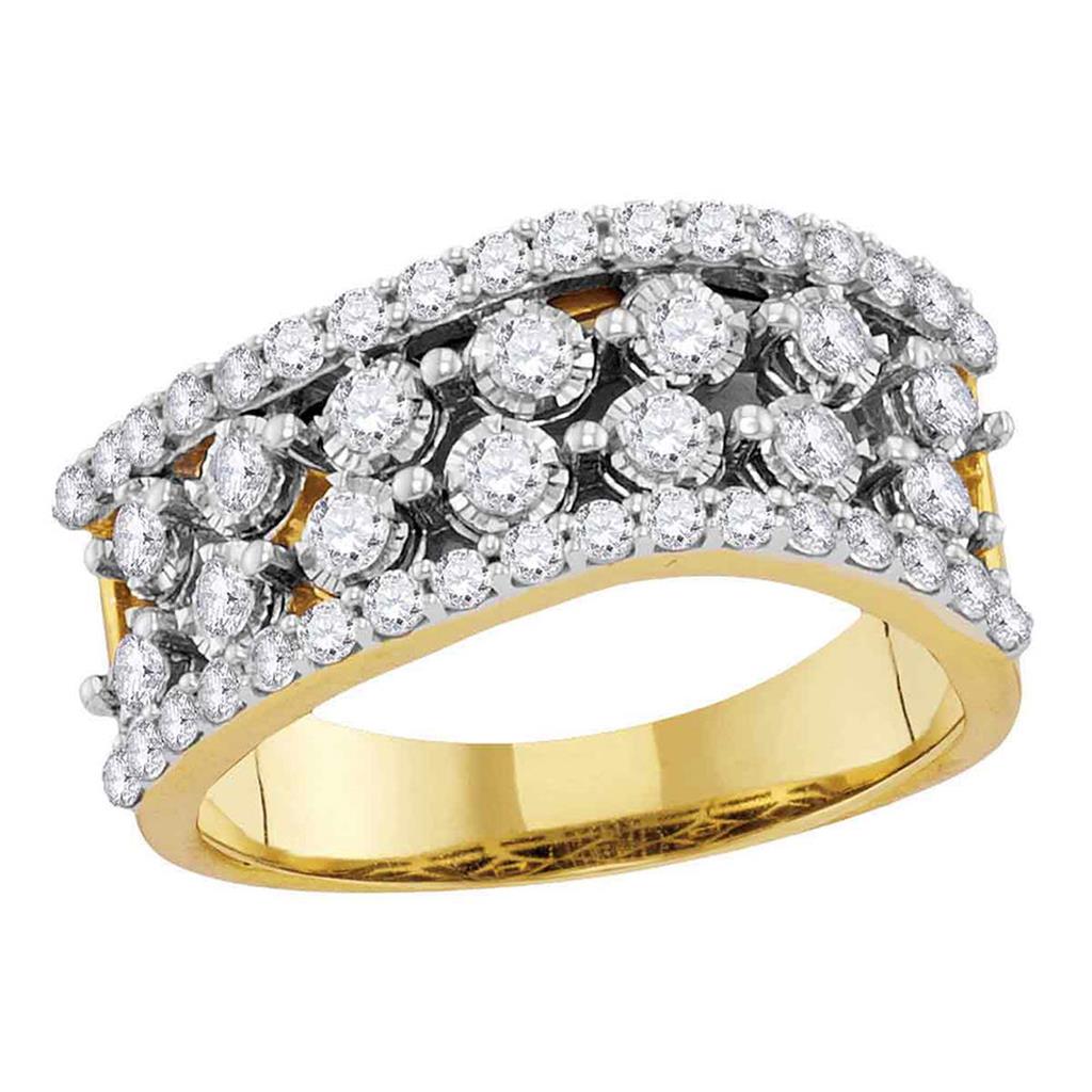 Image of ID 1 14k Yellow Gold Round Diamond Contoured Four Row Band Ring 7/8 Cttw