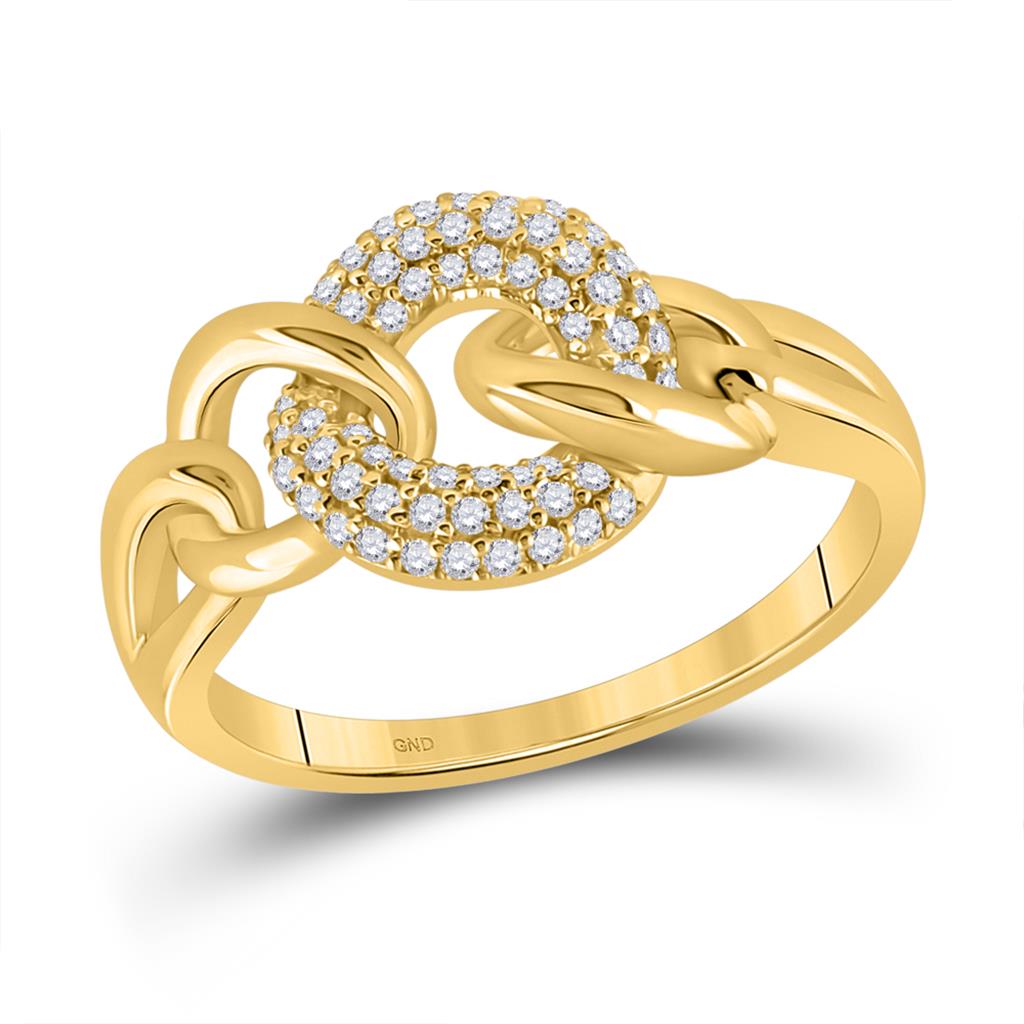 Image of ID 1 14k Yellow Gold Round Diamond Curb Link Fashion Ring 1/5 Cttw