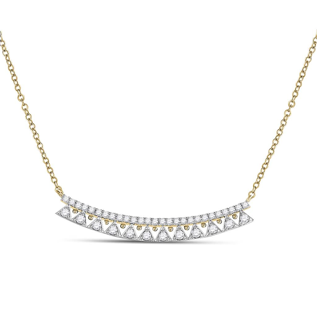 Image of ID 1 14k Yellow Gold Round Diamond Curved Bar Necklace 1/2 Cttw