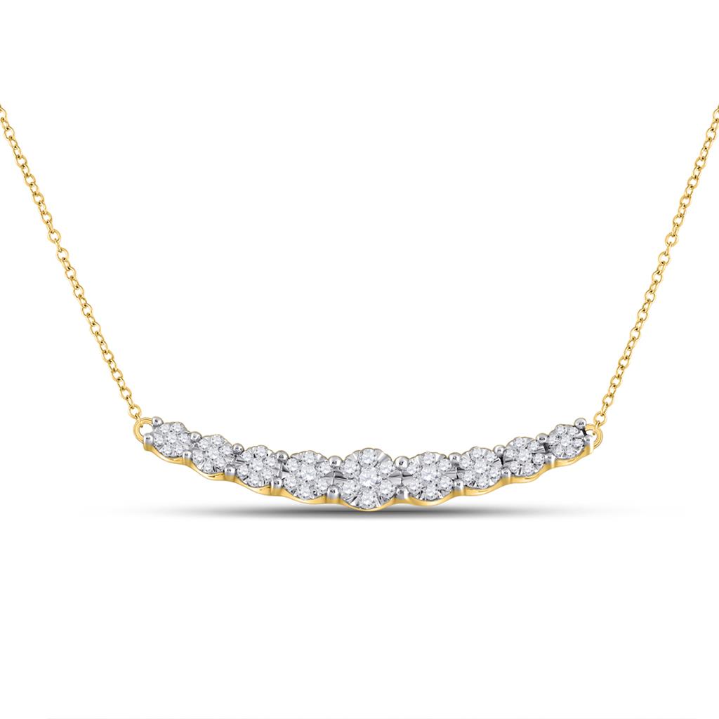Image of ID 1 14k Yellow Gold Round Diamond Curved Bar Necklace 1/2 Ctw