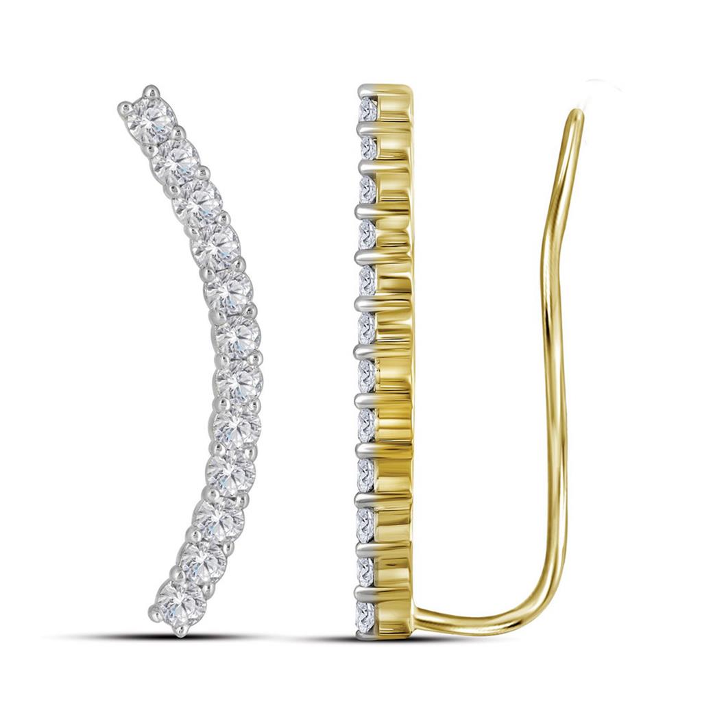 Image of ID 1 14k Yellow Gold Round Diamond Curved Contour Climber Earrings 1 Cttw
