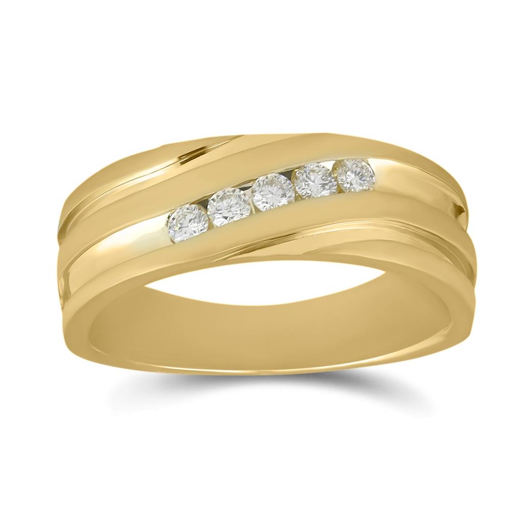 Image of ID 1 14k Yellow Gold Round Diamond Diagonal Wedding Band Ring 1/4 Cttw