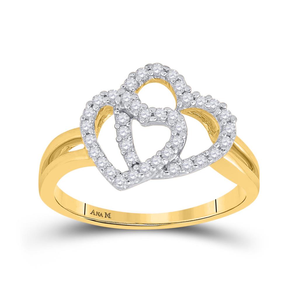 Image of ID 1 14k Yellow Gold Round Diamond Double Heart Ring 1/4 Cttw
