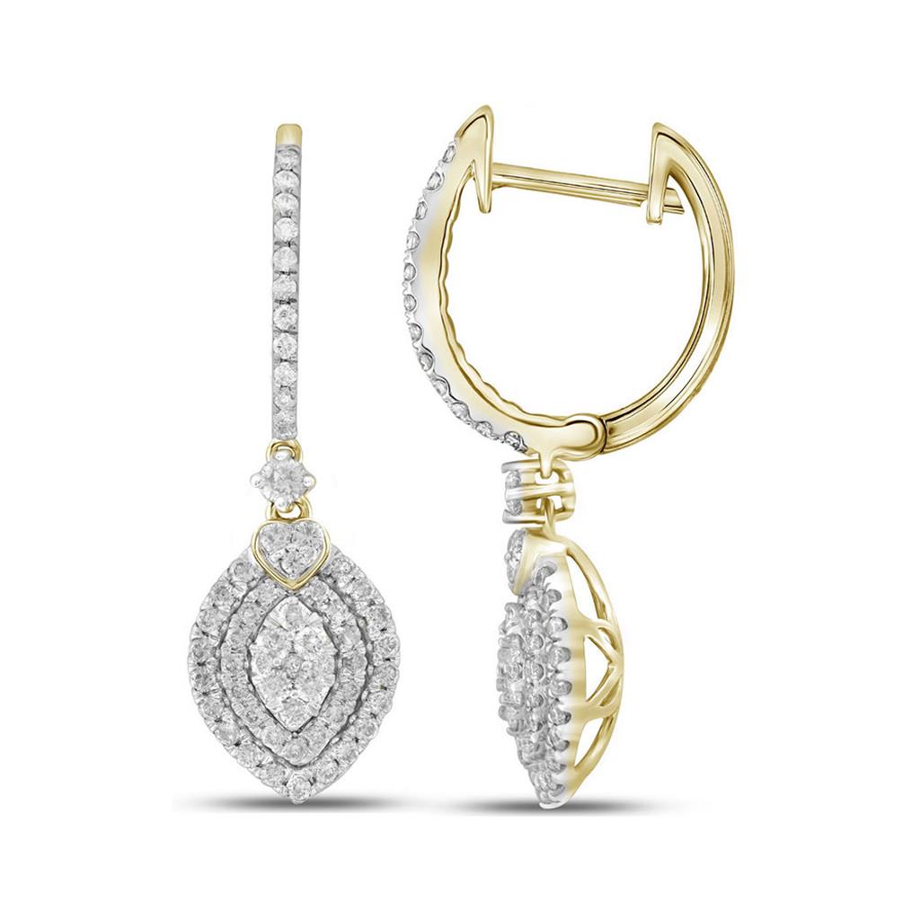Image of ID 1 14k Yellow Gold Round Diamond Double Oval Frame Dangle Earrings 1 Cttw