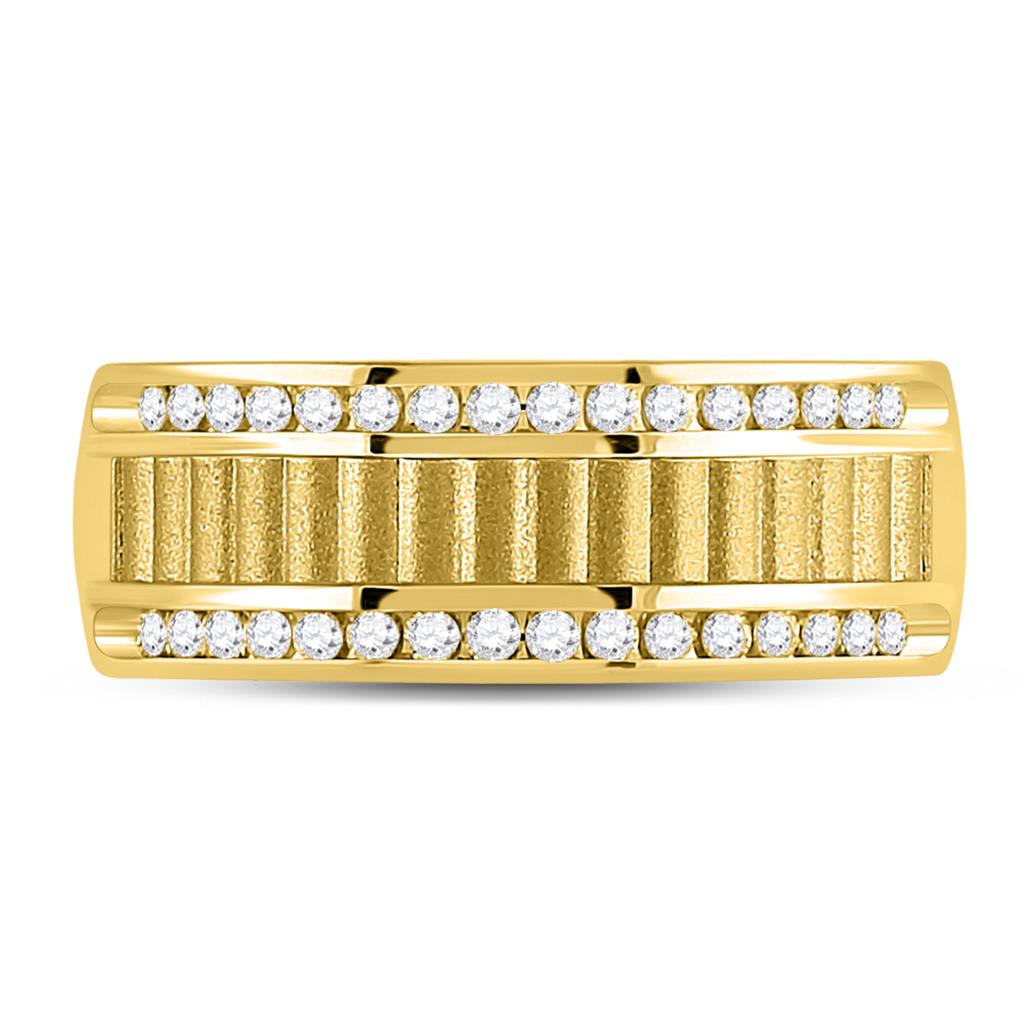 Image of ID 1 14k Yellow Gold Round Diamond Double Row Matte Textured Wedding Band Ring 1/3 Cttw