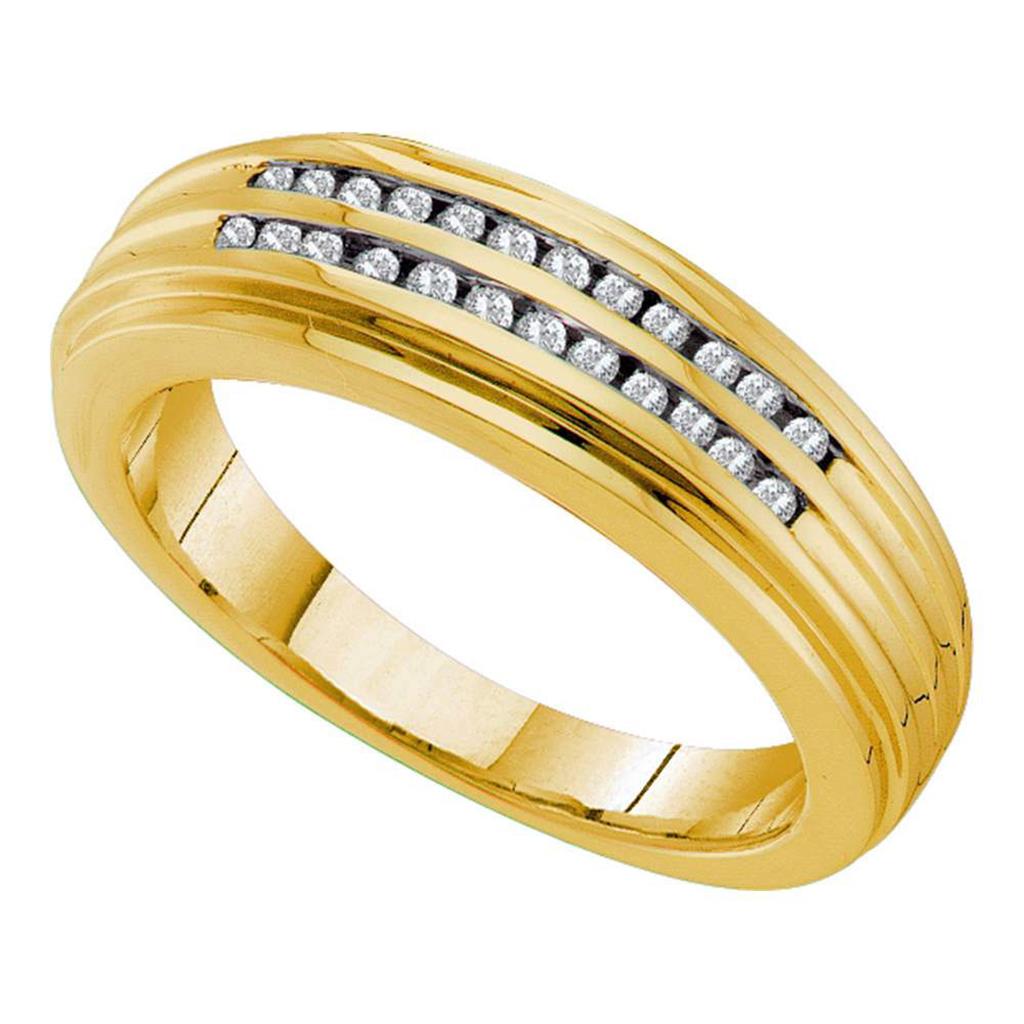 Image of ID 1 14k Yellow Gold Round Diamond Double Row Ridged Band Ring 1/5 Cttw