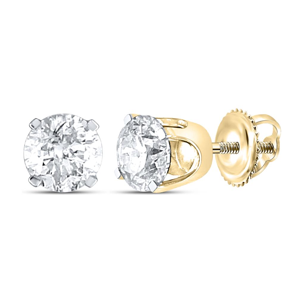Image of ID 1 14k Yellow Gold Round Diamond Excellent Solitaire Earrings 3/8 Cttw (Certified)