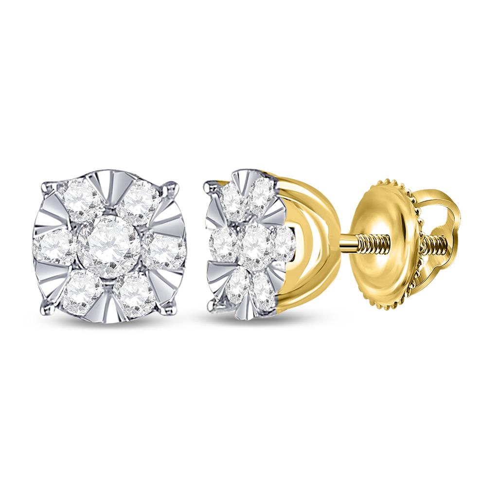 Image of ID 1 14k Yellow Gold Round Diamond Fashion Cluster Earrings 1/2 Cttw