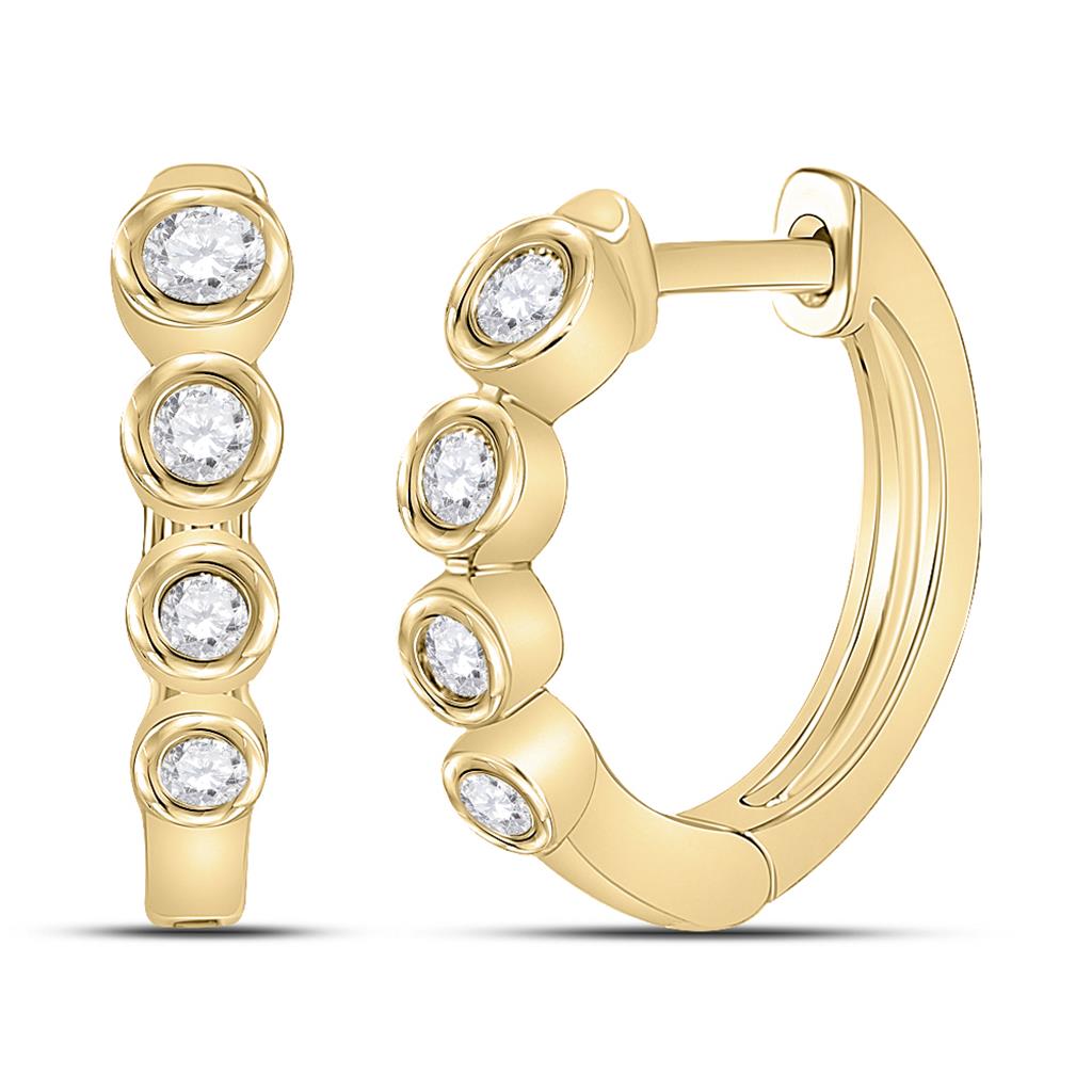 Image of ID 1 14k Yellow Gold Round Diamond Fashion Hoop Earrings 1/4 Cttw