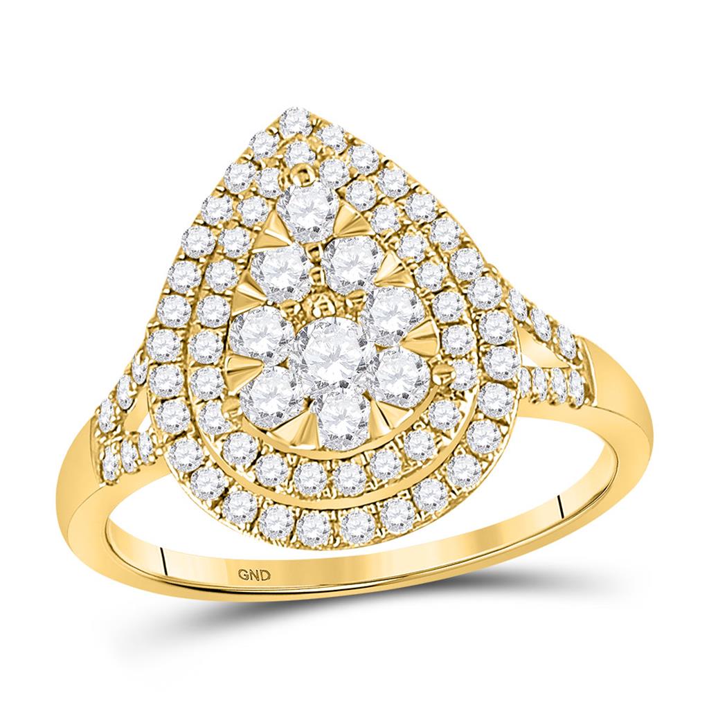 Image of ID 1 14k Yellow Gold Round Diamond Fashion Pear Cluster Ring 1 Ctw