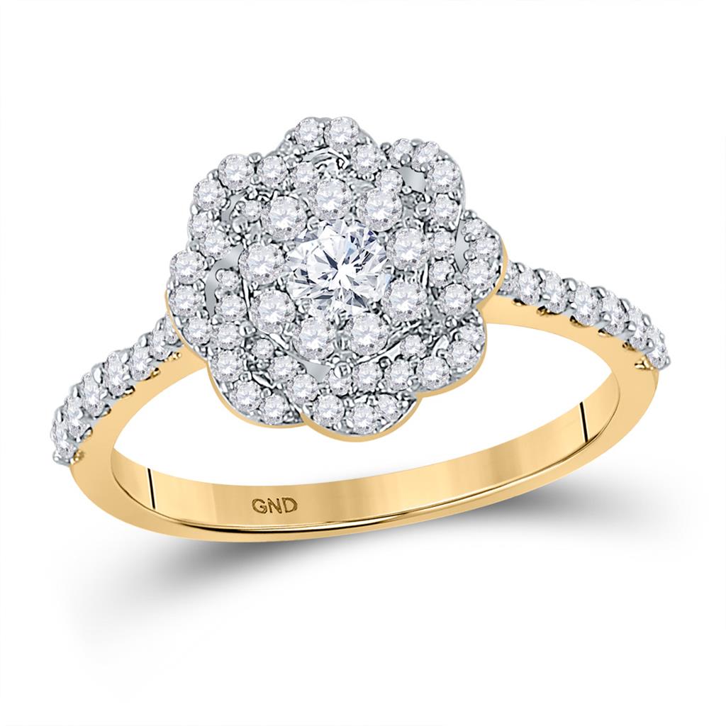Image of ID 1 14k Yellow Gold Round Diamond Flower Bridal Engagement Ring 7/8 Ctw
