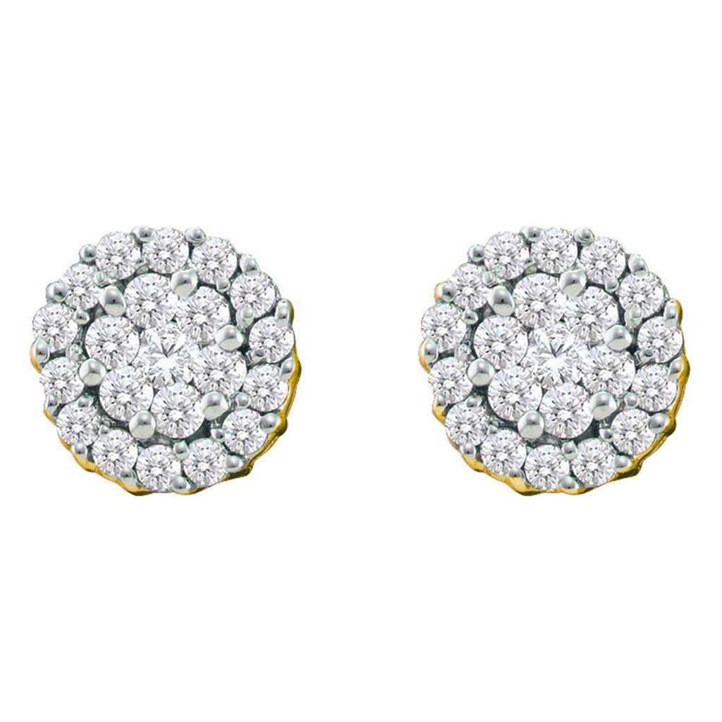 Image of ID 1 14k Yellow Gold Round Diamond Flower Cluster Earrings 3/4 Cttw