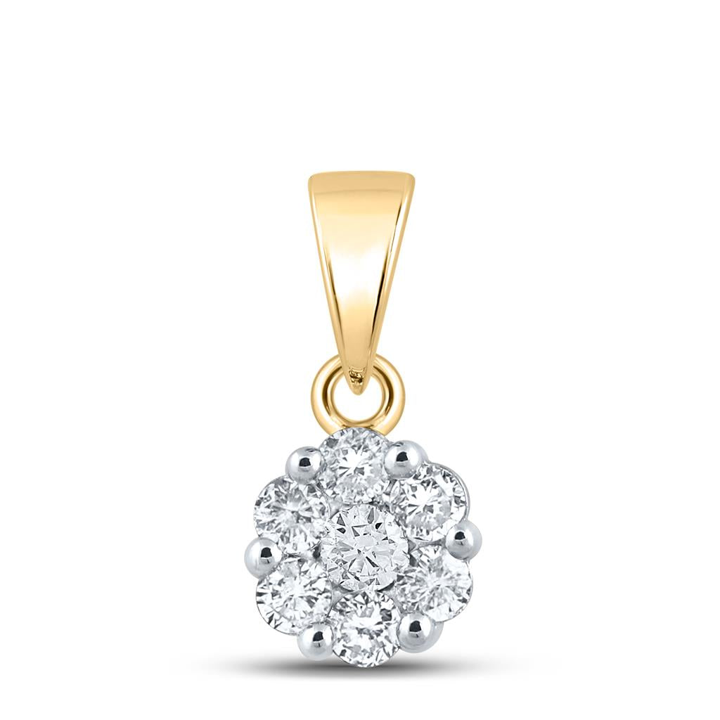 Image of ID 1 14k Yellow Gold Round Diamond Flower Cluster Pendant 3/4 Cttw