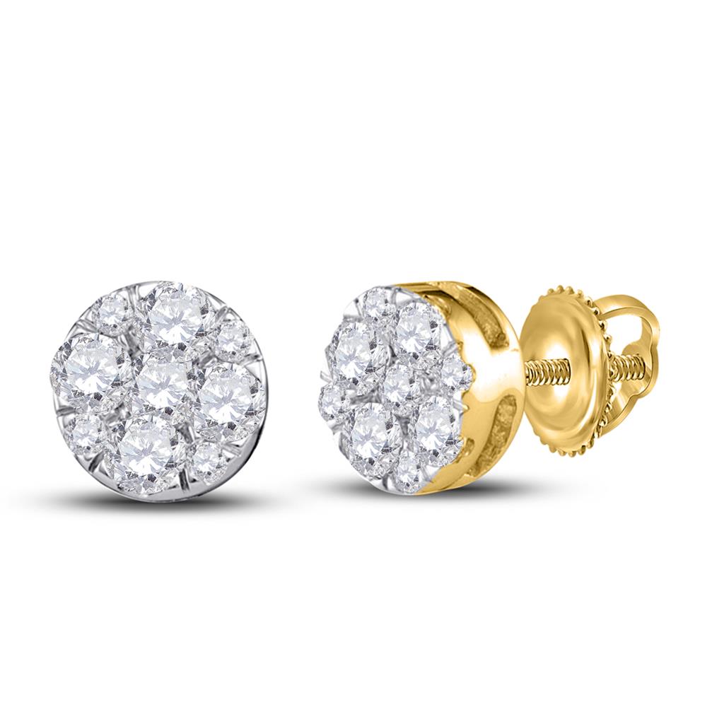Image of ID 1 14k Yellow Gold Round Diamond Flower Cluster Stud Earrings 1/2 Cttw