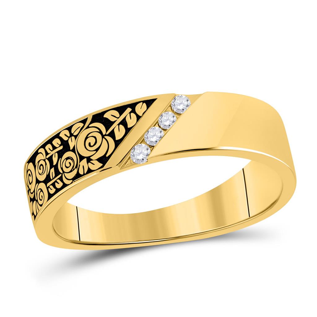 Image of ID 1 14k Yellow Gold Round Diamond Flower Rose Band Ring 1/12 Cttw