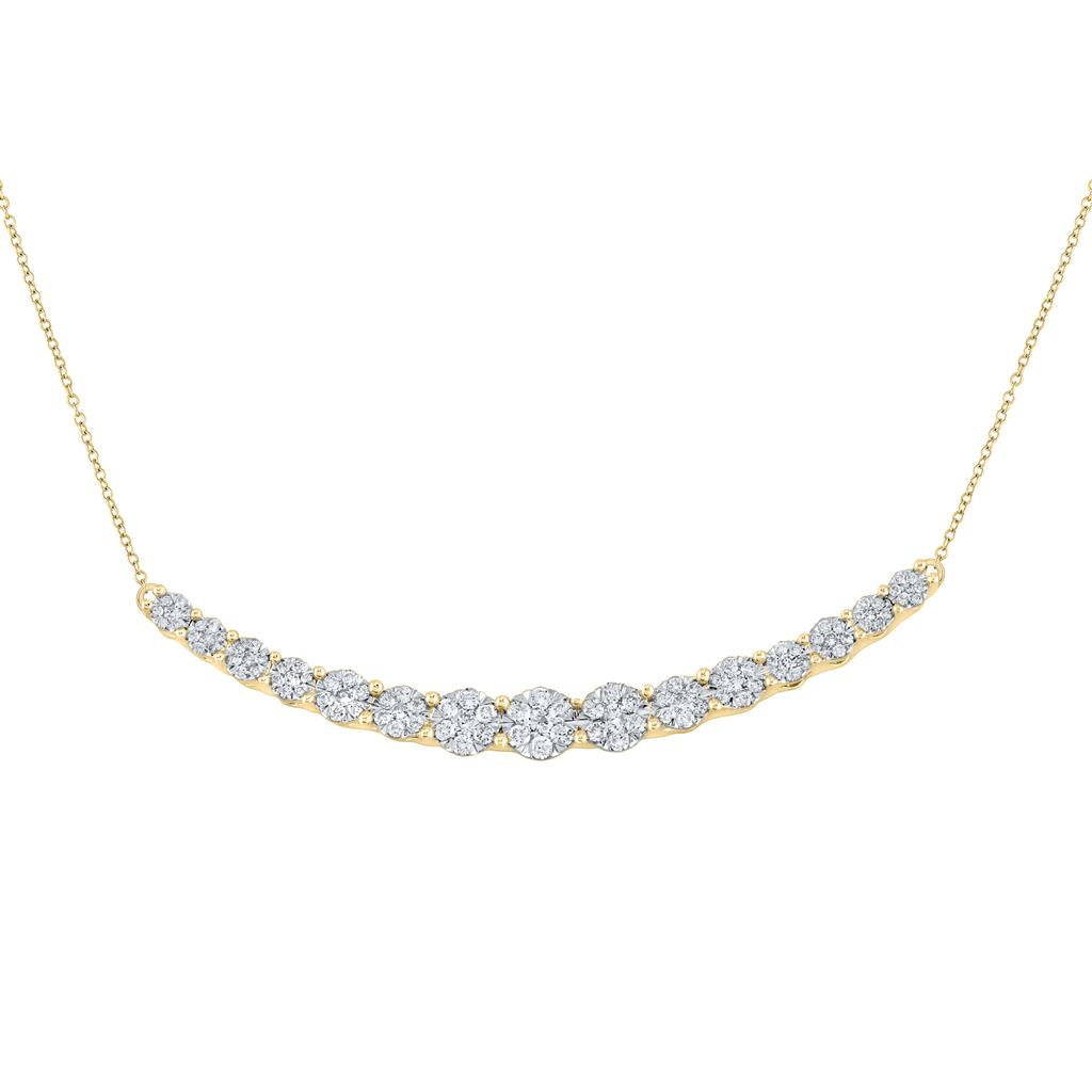 Image of ID 1 14k Yellow Gold Round Diamond Graduated Curved Bar Necklace 7/8 Cttw