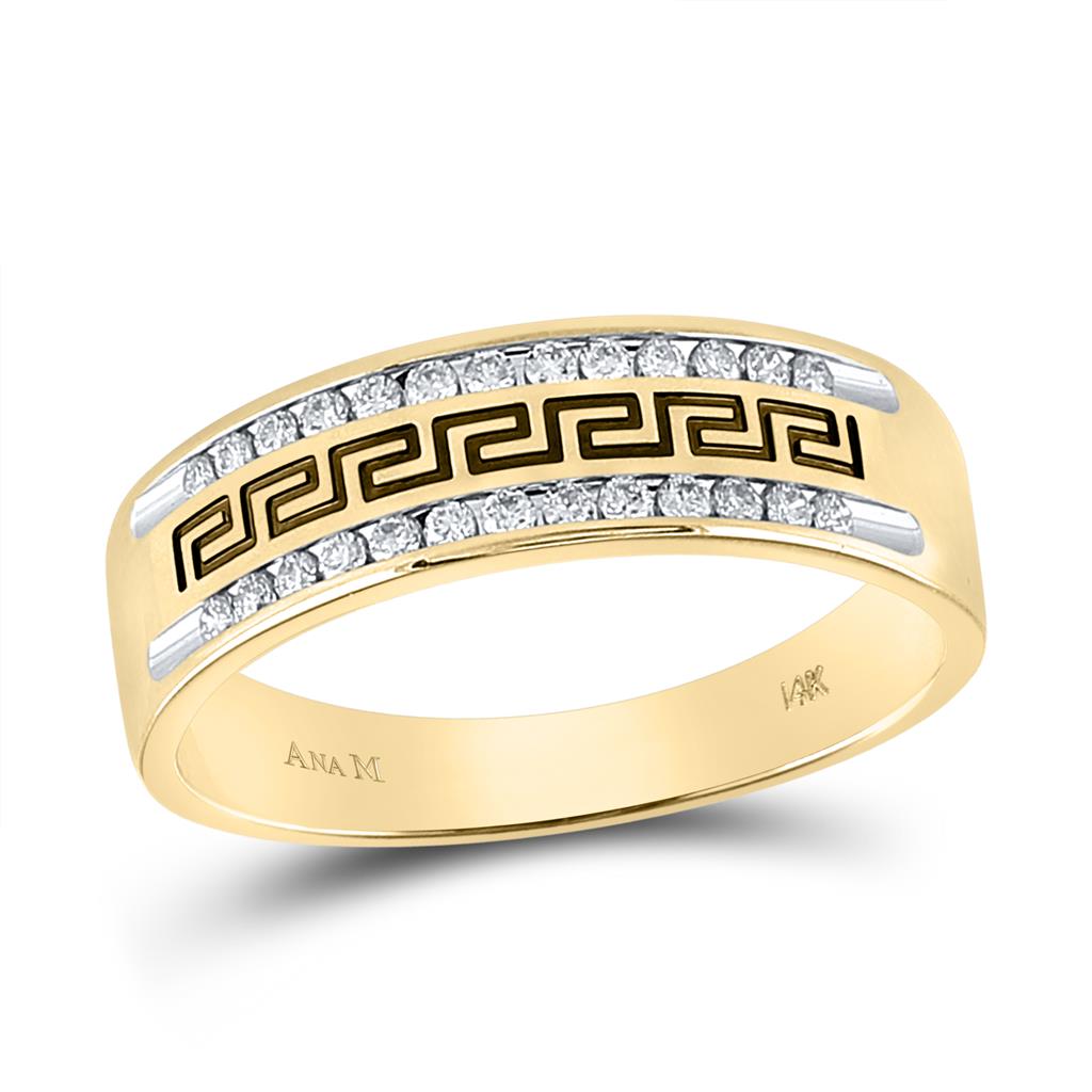 Image of ID 1 14k Yellow Gold Round Diamond Grecco Wedding Band Ring 1/4 Cttw