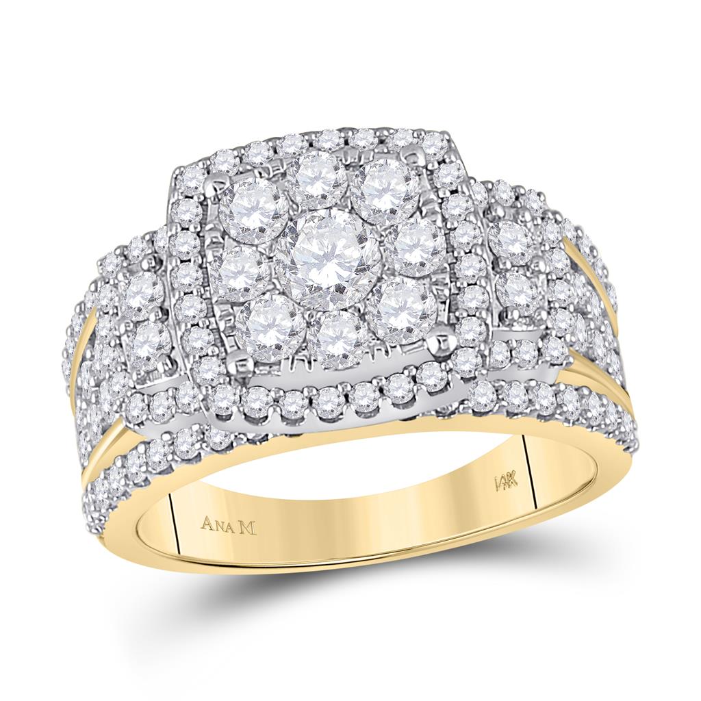 Image of ID 1 14k Yellow Gold Round Diamond Halo Bridal Engagement Ring 2 Cttw