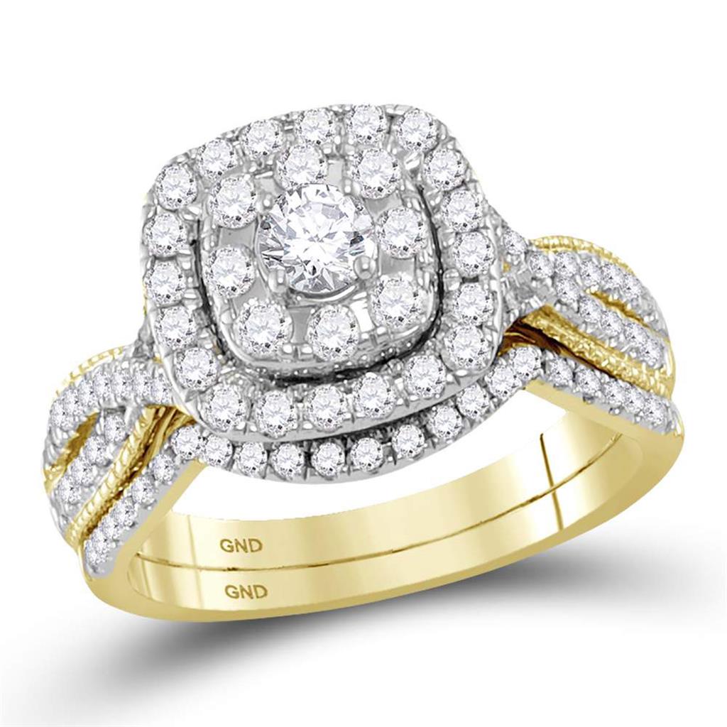 Image of ID 1 14k Yellow Gold Round Diamond Halo Bridal Wedding Ring Set 1 Cttw