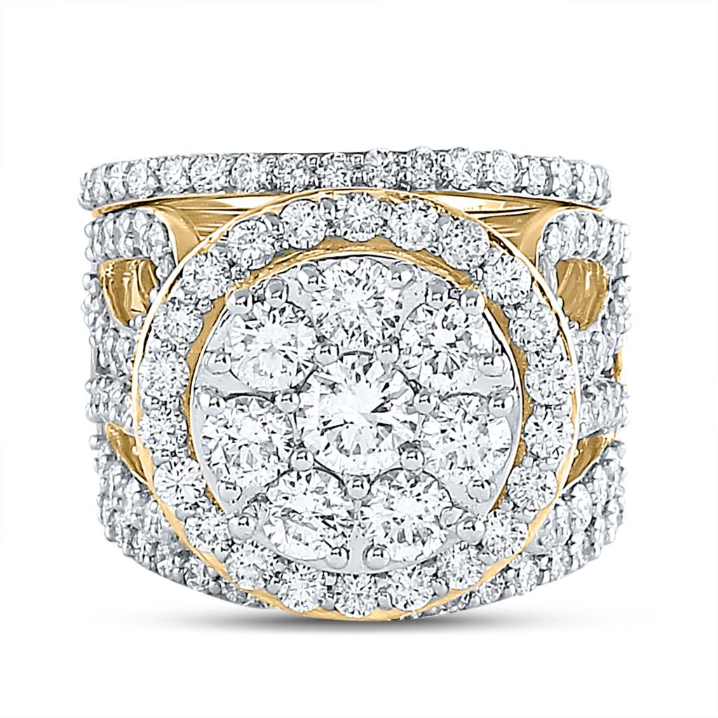 Image of ID 1 14k Yellow Gold Round Diamond Halo Bridal Wedding Ring Set 4 Cttw