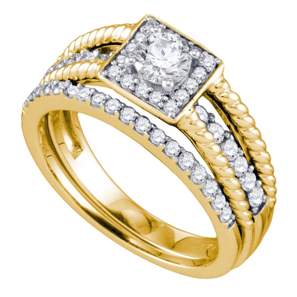 Image of ID 1 14k Yellow Gold Round Diamond Halo Bridal Wedding Ring Set 7/8 Cttw