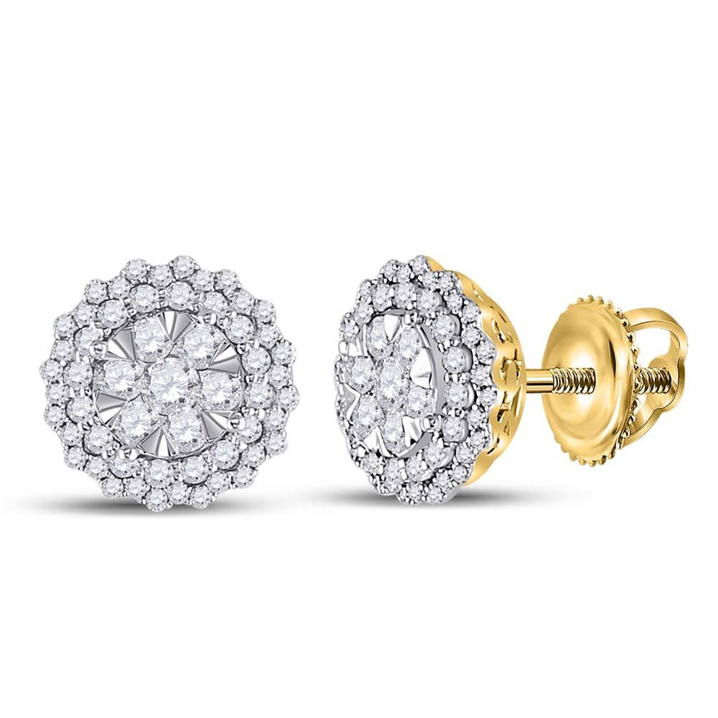 Image of ID 1 14k Yellow Gold Round Diamond Halo Cluster Earrings 1 Cttw