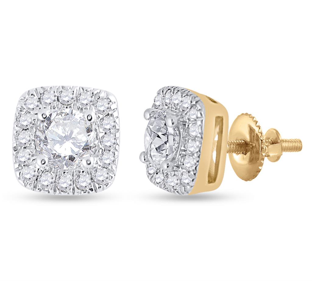 Image of ID 1 14k Yellow Gold Round Diamond Halo Earrings 1/2 Cttw
